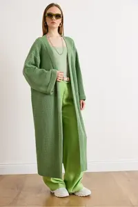 Olalook Women's Green Cuff Folded Maxi Knitwear Cardigan - Image 2