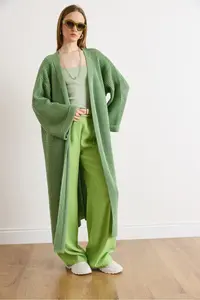 Olalook Women's Green Cuff Folded Maxi Knitwear Cardigan - Image 3