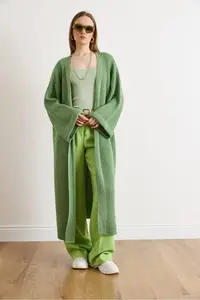 Olalook Women's Green Cuff Folded Maxi Knitwear Cardigan - Image 4