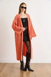 Olalook Women's Salmon Cuff Folded Maxi Knitwear Cardigan - Image 3