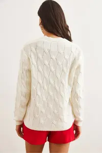 Olalook Women Ecru Braided Knitwear Cardigan - Image 6