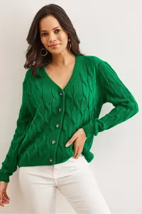 Olalook Women's Grass Green Braided Knitwear Cardigan - Image 2