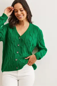 Olalook Women's Grass Green Braided Knitwear Cardigan - Image 3