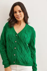 Olalook Women's Grass Green Braided Knitwear Cardigan - Image 4