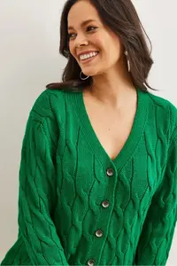 Olalook Women's Grass Green Braided Knitwear Cardigan - Image 5