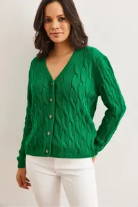 Olalook Women's Grass Green Braided Knitwear Cardigan - Image 6