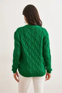 Olalook Women's Grass Green Braided Knitwear Cardigan - Image 7