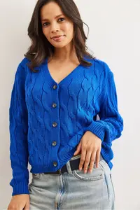 Olalook Women's Saks Blue Braided Knitwear Cardigan - Image 2