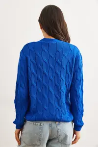 Olalook Women's Saks Blue Braided Knitwear Cardigan - Image 3