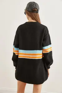 Olalook Women's Black Colored Striped Soft Textured Knitwear Cardigan - Image 7