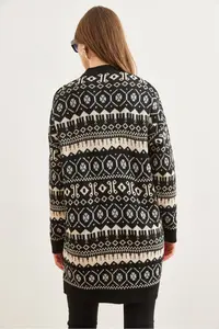 Olalook Women's Black Ethnic Patterned Oversize Knitwear Cardigan - Image 6