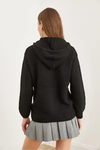 Olalook Women Black Hooded Knitwear Sweater - Image 5