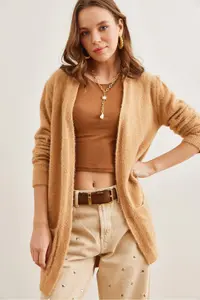 Olalook Women's Soft Textured Beard Cardigan with Camel Pocket - Image 3