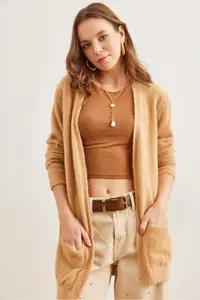 Olalook Women's Soft Textured Beard Cardigan with Camel Pocket - Image 5