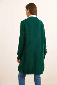 Olalook Women's Emerald Green Soft Textured Beard Cardigan with Pockets - Image 2