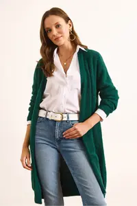 Olalook Women's Emerald Green Soft Textured Beard Cardigan with Pockets - Image 5