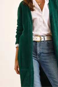 Olalook Women's Emerald Green Soft Textured Beard Cardigan with Pockets - Image 7