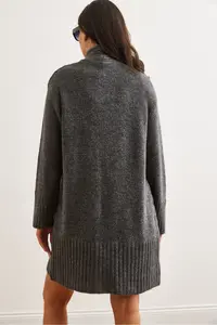 Olalook Women's Anthracite Pocket Collar Detailed Soft Textured Knitwear Cardigan - Image 7