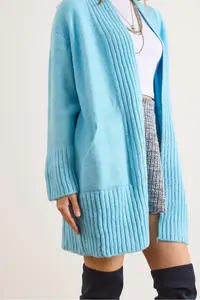 Olalook Women's Baby Blue Pocket Collar Detailed Soft Textured Knitwear Cardigan - Image 5