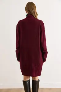 Olalook Women's Burgundy Pocket Collar Detailed Soft Textured Knitwear Cardigan - Image 5
