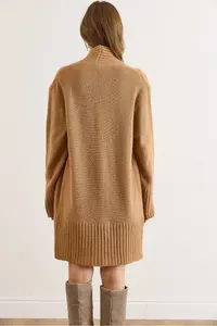 Olalook Women's Camel Pocket Collar Detailed Soft Textured Knitwear Cardigan - Image 5