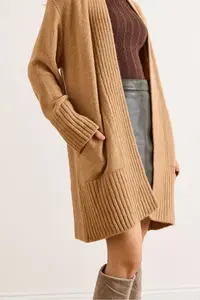 Olalook Women's Camel Pocket Collar Detailed Soft Textured Knitwear Cardigan - Image 6