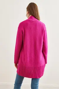 Olalook Women's Fuchsia Pocket Collar Detailed Soft Textured Knitwear Cardigan - Image 7