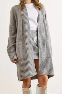 Olalook Women's Gray Pocket Collar Detailed Soft Textured Knitwear Cardigan - Image 4