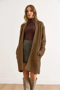 Olalook Women's Mink Pocket Collar Detailed Soft Textured Knitwear Cardigan - Image 2