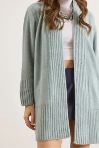 Olalook Women's Mint Green Pocket Collar Detailed Soft Textured Knitwear Cardigan - Image 4
