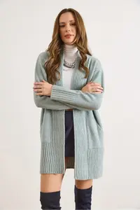 Olalook Women's Mint Green Pocket Collar Detailed Soft Textured Knitwear Cardigan - Image 6