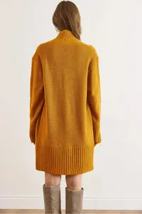 Olalook Women's Mustard Pocket Collar Detailed Soft Textured Knitwear Cardigan - Image 3