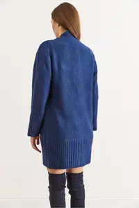 Olalook Women's Navy Blue Pocket Collar Detailed Soft Textured Knitwear Cardigan - Image 3