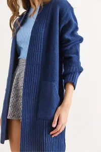 Olalook Women's Navy Blue Pocket Collar Detailed Soft Textured Knitwear Cardigan - Image 5