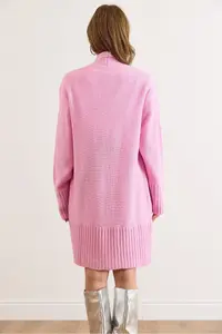 Olalook Women's Pink Pocket Collar Detailed Soft Textured Knitwear Cardigan - Image 6
