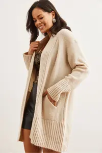Olalook Women's Stone Pocket Collar Detailed Soft Textured Knitwear Cardigan - Image 3
