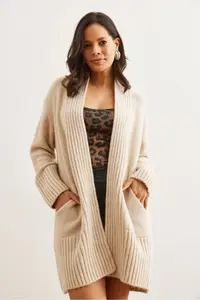 Olalook Women's Stone Pocket Collar Detailed Soft Textured Knitwear Cardigan - Image 6