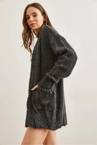 Olalook Women's Anthracite Pocket Soft Textured Knitwear Cardigan - Image 5