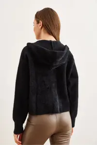 Olalook Women's Black Hooded Soft Textured Thick Beard Cardigan with Pockets - Image 7