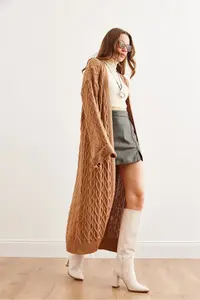 Olalook Women's Camel Hair Knitted Cuff Folded Maxi Knitwear Cardigan - Image 2