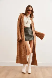 Olalook Women's Camel Hair Knitted Cuff Folded Maxi Knitwear Cardigan - Image 3