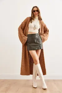 Olalook Women's Camel Hair Knitted Cuff Folded Maxi Knitwear Cardigan - Image 4