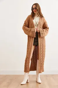 Olalook Women's Camel Hair Knitted Cuff Folded Maxi Knitwear Cardigan - Image 5
