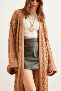 Olalook Women's Camel Hair Knitted Cuff Folded Maxi Knitwear Cardigan - Image 7