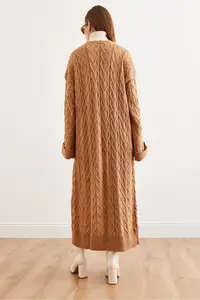 Olalook Women's Camel Hair Knitted Cuff Folded Maxi Knitwear Cardigan - Image 8