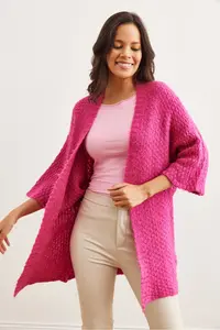 Olalook Women's Fuchsia Honeycomb Soft Textured Knitwear Cardigan - Image 2