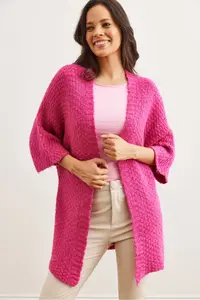 Olalook Women's Fuchsia Honeycomb Soft Textured Knitwear Cardigan - Image 4