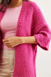 Olalook Women's Fuchsia Honeycomb Soft Textured Knitwear Cardigan - Image 5
