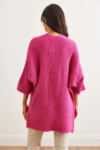 Olalook Women's Fuchsia Honeycomb Soft Textured Knitwear Cardigan - Image 6