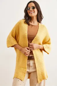 Olalook Women's Yellow Honeycomb Soft Textured Knitwear Cardigan - Image 4